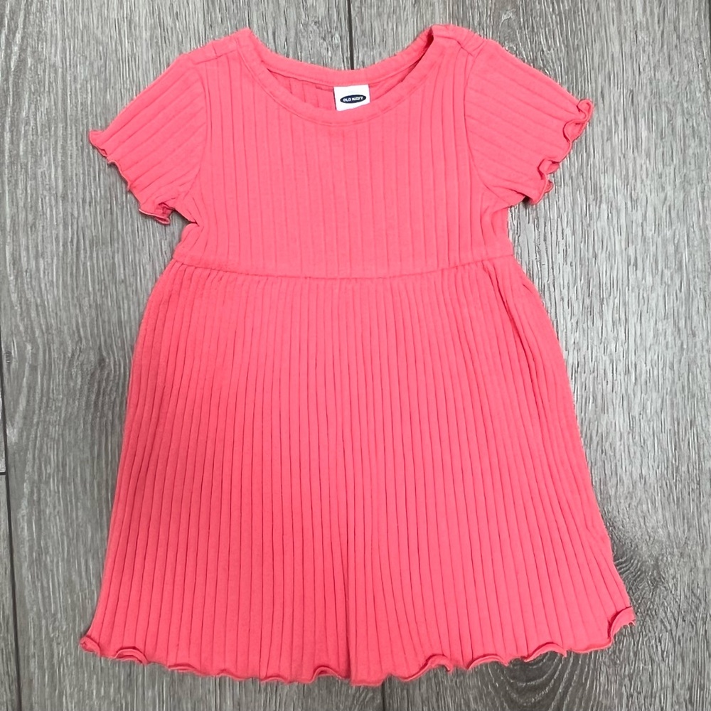 OLD NAVY SHORT SLEEVE RIBBED DRESS CORAL 6-12MO